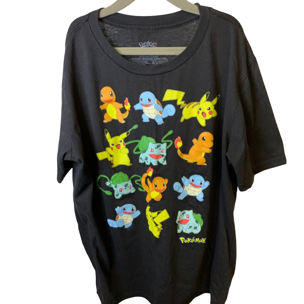 SALE Pokémon Starter Characters TShirt Pikachu Charmander Black Tee Kids 14 16